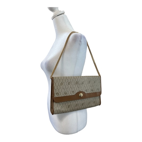 CHRISTIAN DIOR Vintage Honeycomb Canvas Shoulder Bag with Chain Beige - Picture 5 of 16